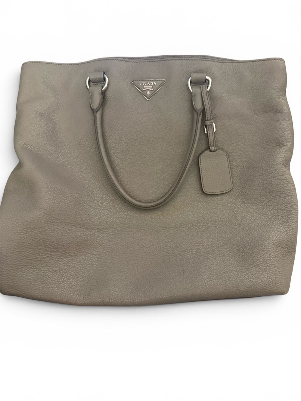 Prada Taupe Leather Shoulder Bag with Silver Hardware